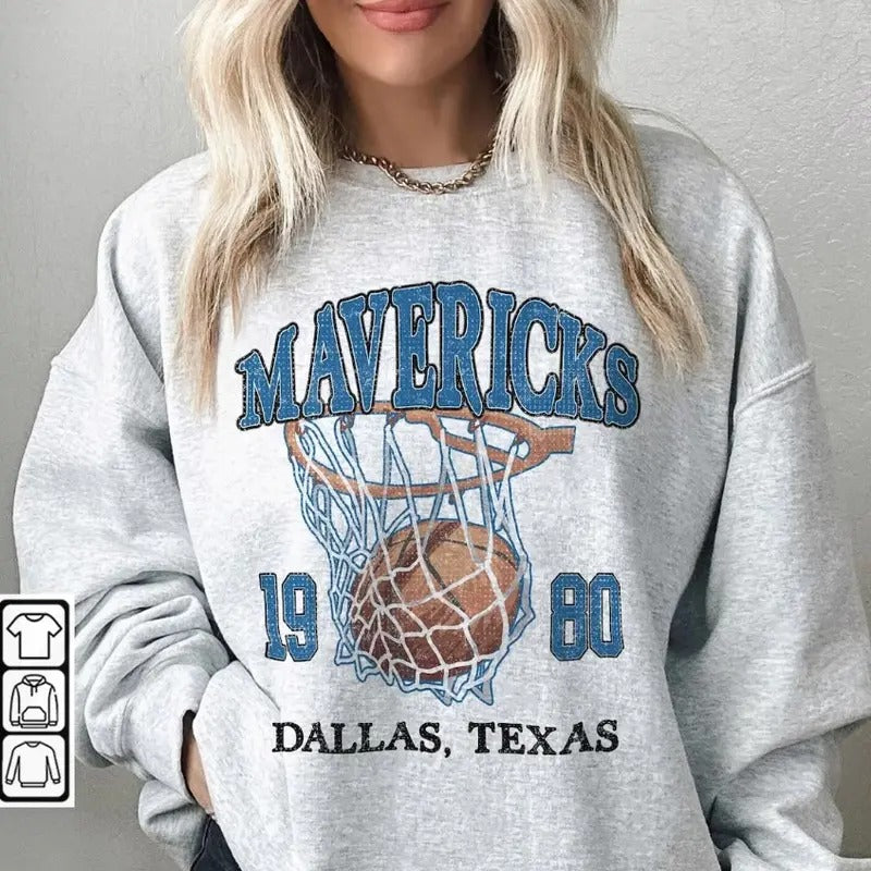 Dallas Basketball Vintage Sport Sweatshirt, Mavericks 90s Basketball Graphic Tee Hoodie | HypeCrazeTee.com