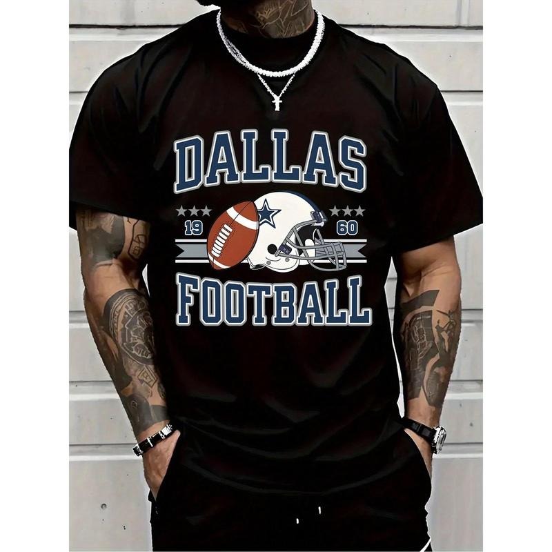 Dallas Football Vintage Print Men'S Cotton T-Shirt-Casual Sports Style, Breathable Round Neck Short Sleeve Top Hoodie,...