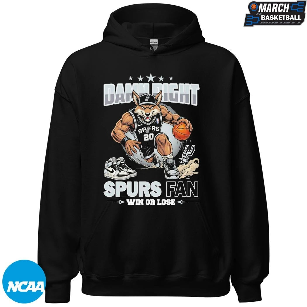 Damn Right I Am A San Antonio Spurs Fan Win Or Lose Mascot T-shirts