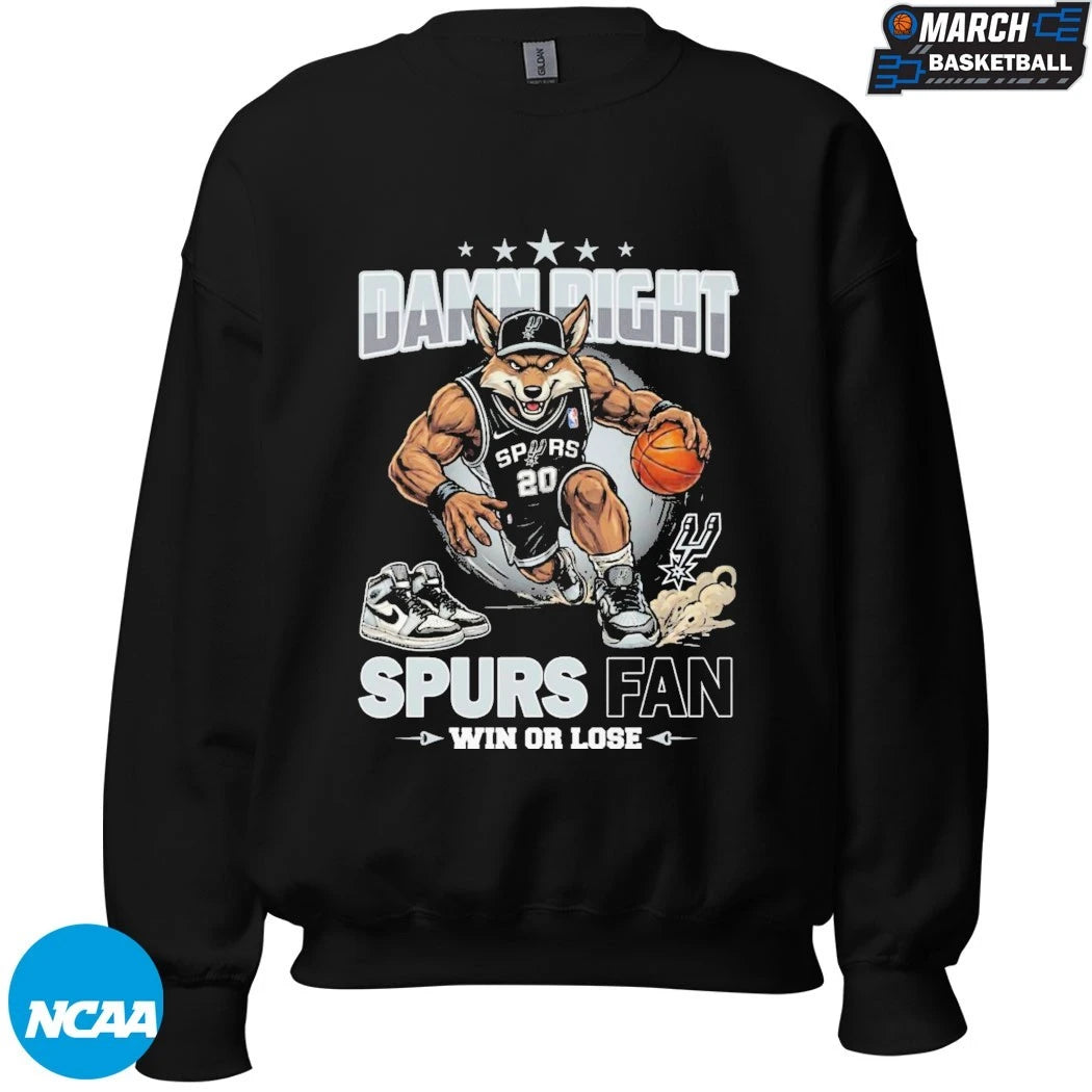 Damn Right I Am A San Antonio Spurs Fan Win Or Lose Mascot T-shirts