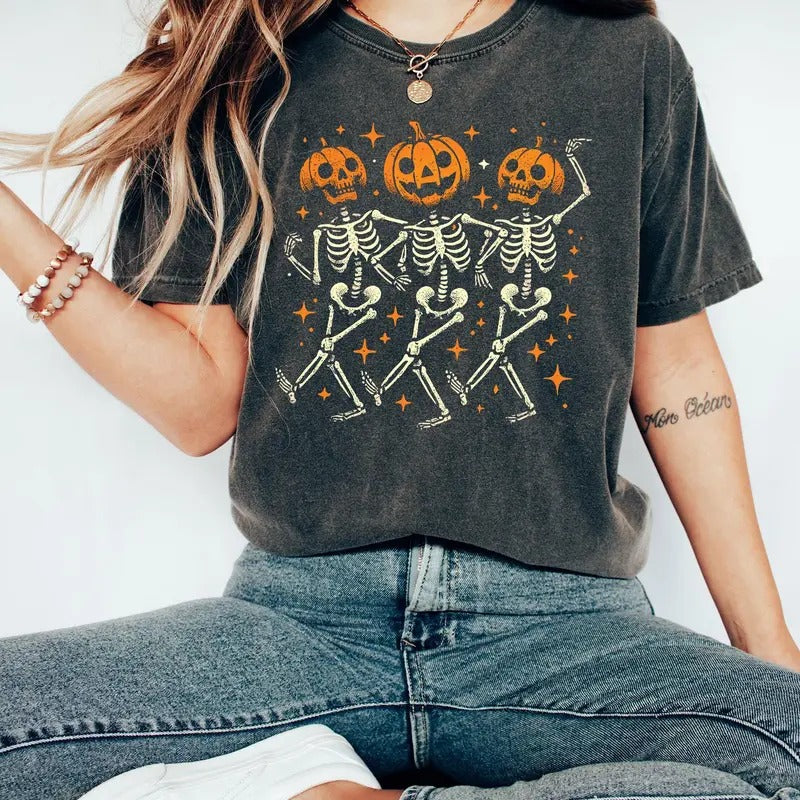 Dancing Pumpkin Skeleton Halloween Shirt, Pumpkin Halloween Shirt, Halloween Skeleton Shirt, Pumpkin Shirt, Fall Shirt...
