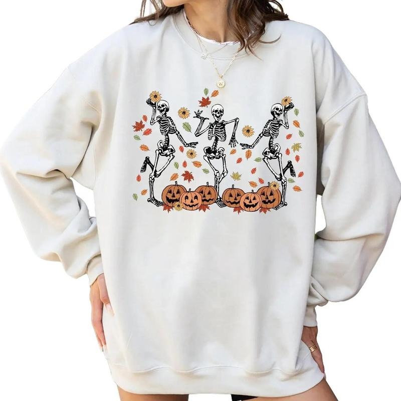 Dancing Skeleton Halloween Crewneck Sweatshirt Hoodie Tshirt, Halloween 2024 Gifts | HypeCrazeTee.com