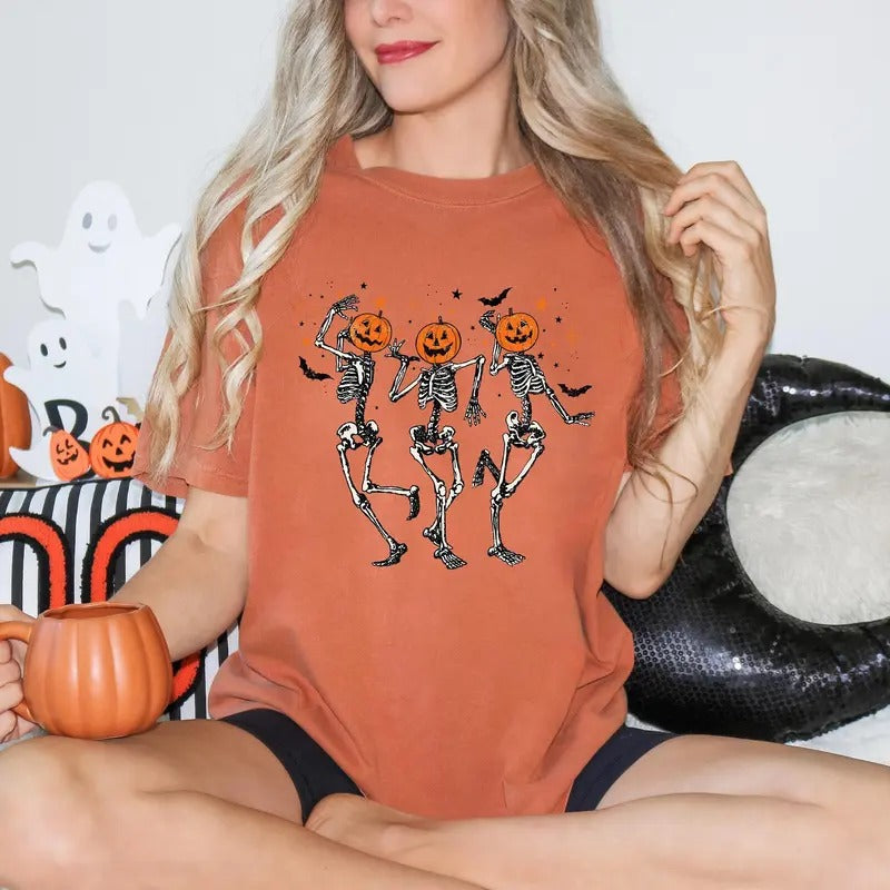 Dancing Skeleton Pumpkin Shirt Retro Halloween Shirt Funny Fall Halloween Party Shirt Spooky Season Skeleton T-Shirts, Hoodie, Sweatshirt