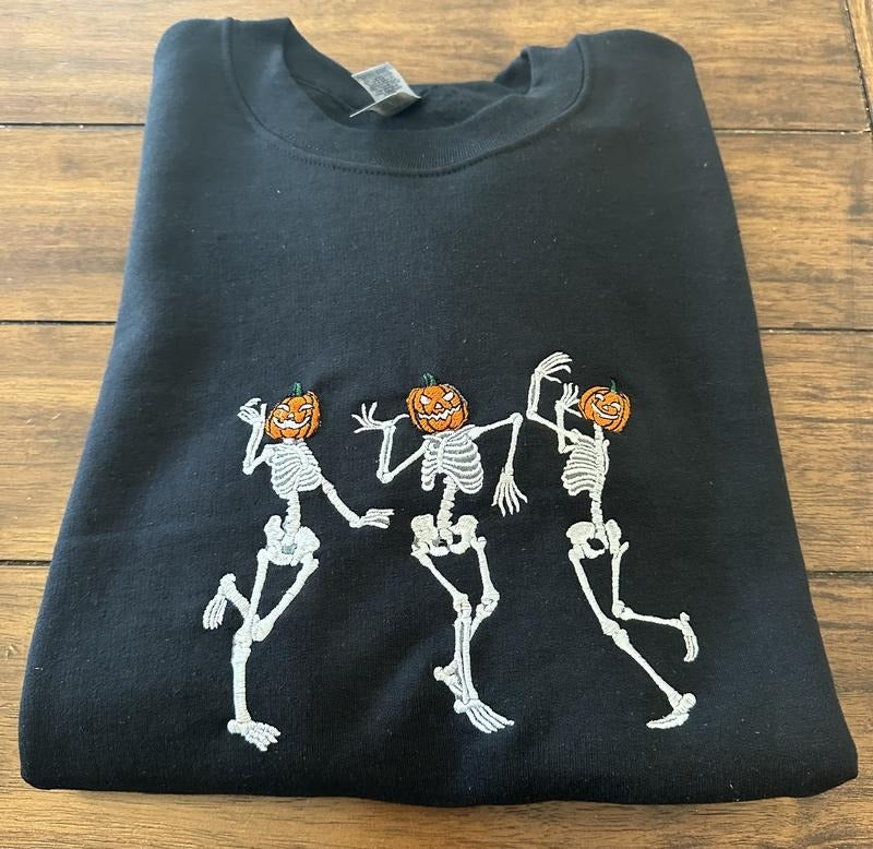 Dancing Skeletons Embroidered Crewneck Sweatshirt T-Shirts, Hoodie | HypeCrazeTee.com