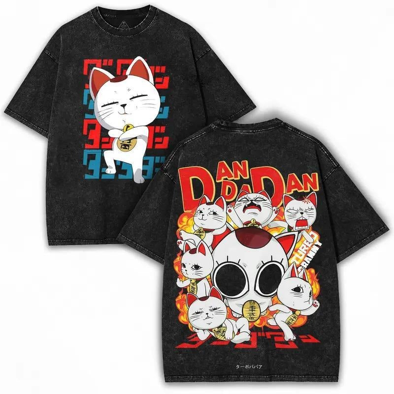 Dandadan Cat Army Oversized Anime Tee - Trippy Alien Cat Print with Bold Flames | Weird Energy, Must-Have Drop Oversized...