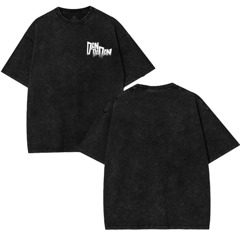 Dandadan Oversized Washed T-Shirt Black Crewneck Unisex Anime Manga Acid Washed Lightweight Cotton Tshirt for Anime Fans...