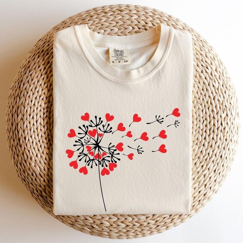 Dandelion Hearts, Flower, Comfort Colors Tshirt, Valentine's Day, Valentine's Day Comfort Colors Tshirt, Women's Graphic...