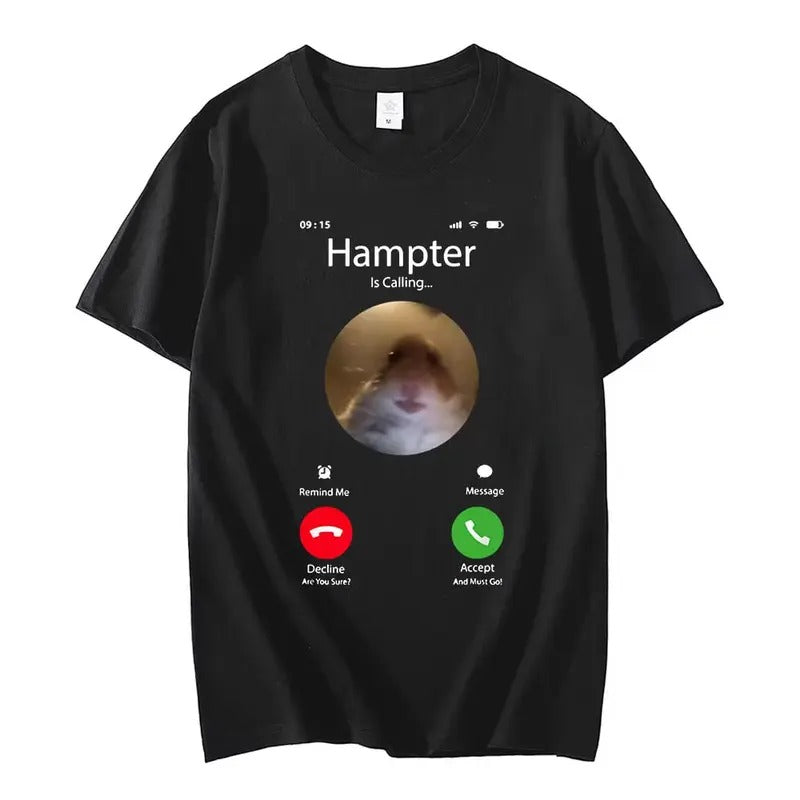 Dank Meme Hamster Staring Front Camera Hampter Calling Vintage Graphic T-shirt Fashion Short Sleeve T-shirts Oversized...