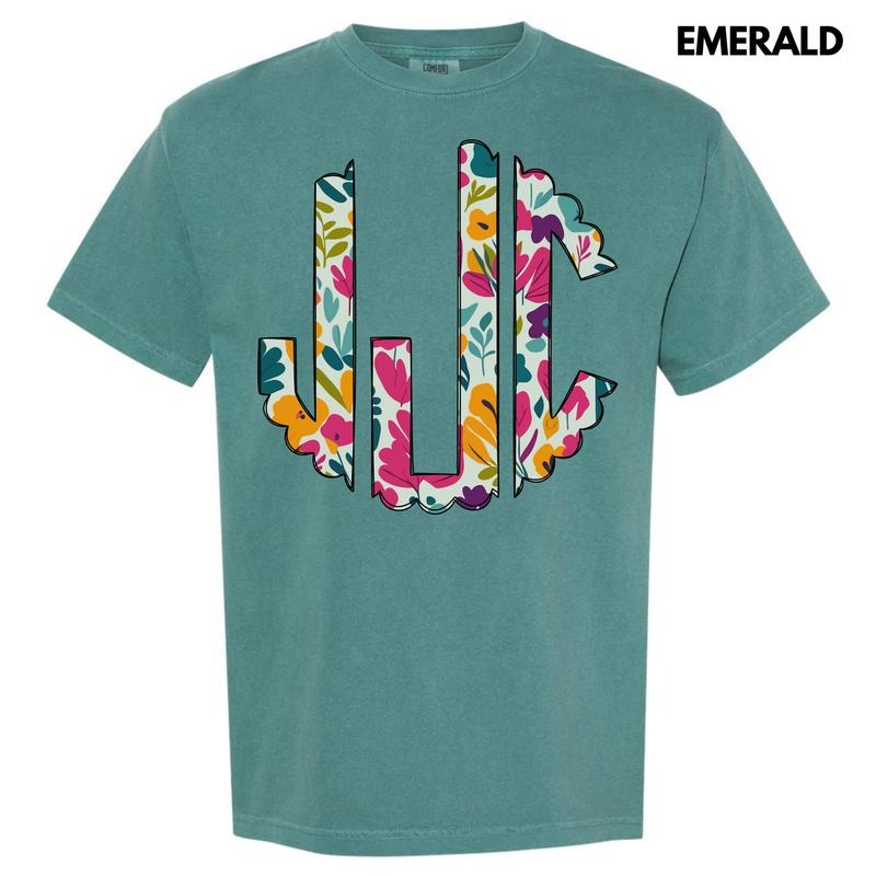 Dark Floral Monogram Comfort Colors T-Shirt 'NLB' Hoodie, Sweatshirt | HypeCrazeTee.com