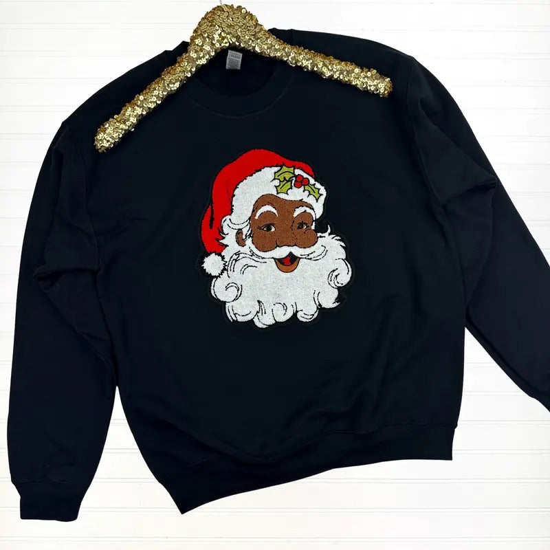 Dark Skin Santa Patch Sweatshirt T-Shirts, Hoodie | HypeCrazeTee.com