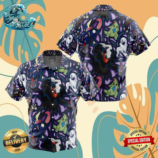 Dark Type Pokemon Pokemon Button Up Anime Ape Hawaiian Shirt
