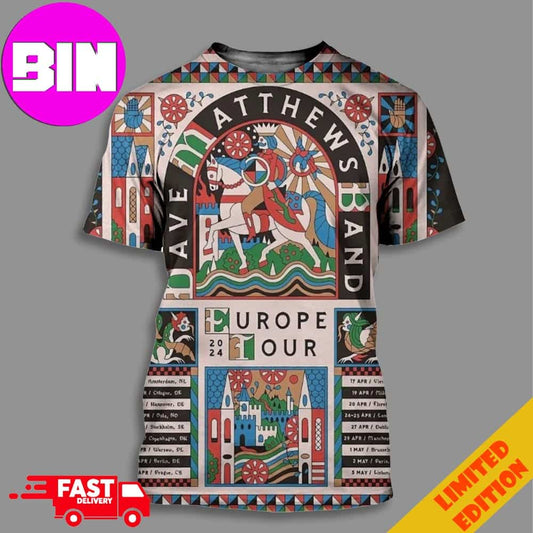 Dave Matthews Band 2024 Is Well Europe Tour In 2024 Limited Poster Merchandise All Over Print T-Shirts
