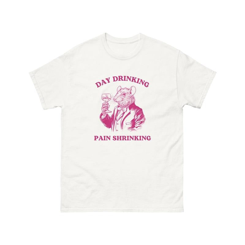 Day Drinking Pain Shrinking, Vintage Rat Drawing Tee, Rat Tee, Funny Rat Meme Shirt, Retro Mouse Meme, Stupid Cartoon...