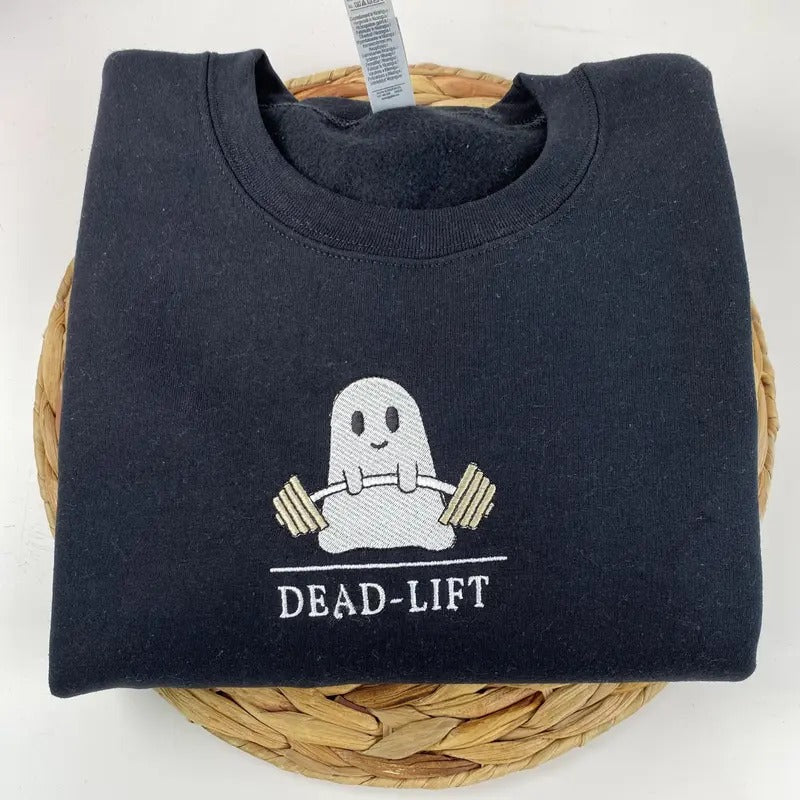Deadlift Ghost Embroidered Sweatshirt - Cute Ghost Dead Lift Sweatshirt -Embroidered Sweatshirt T-Shirts, Hoodie
