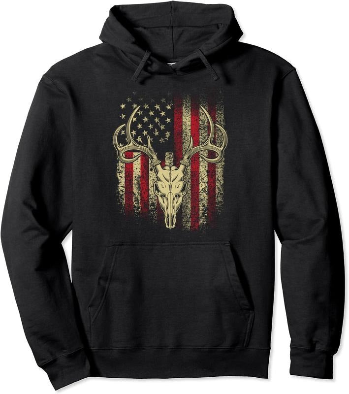 Deer Hunters Deer Skull on American Flag Hoodie | Unisex Hooded Sweatshirt | FAST SHIPPING T-Shirts | HypeCrazeTee.com