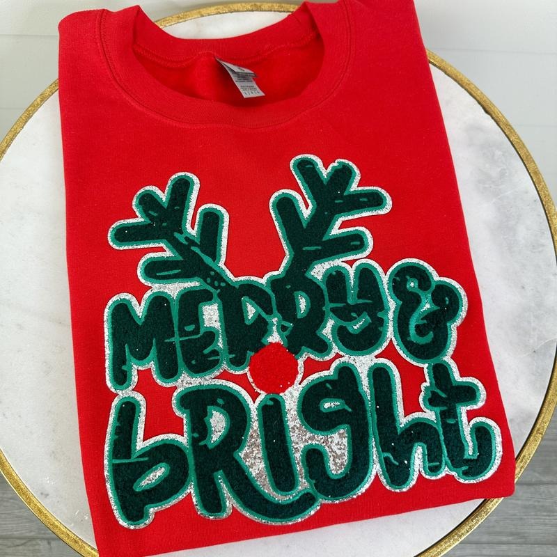 Deer Merry & Bright Patch Gildan Sweatshirt T-Shirts, Hoodie | HypeCrazeTee.com