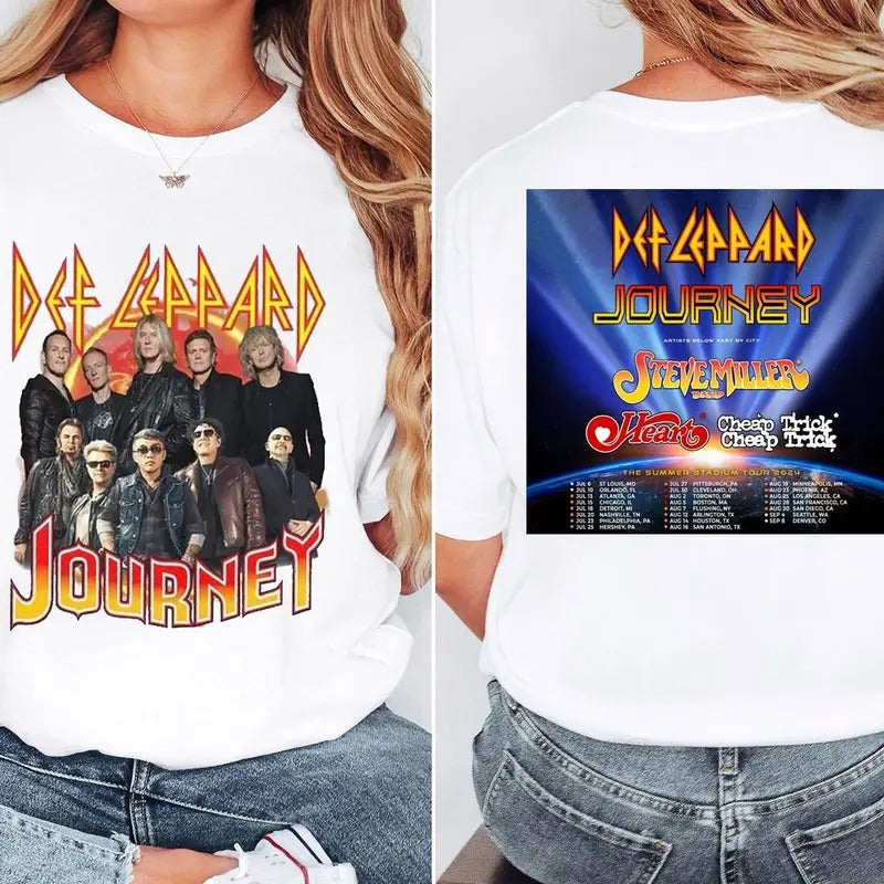 Def Leppard And Journey Summer Stadium Tour 2024 Tshirt, Band Tour 2024 Shirt, Gift Fan Shirt, Rock 2024 Tour Shirt,...