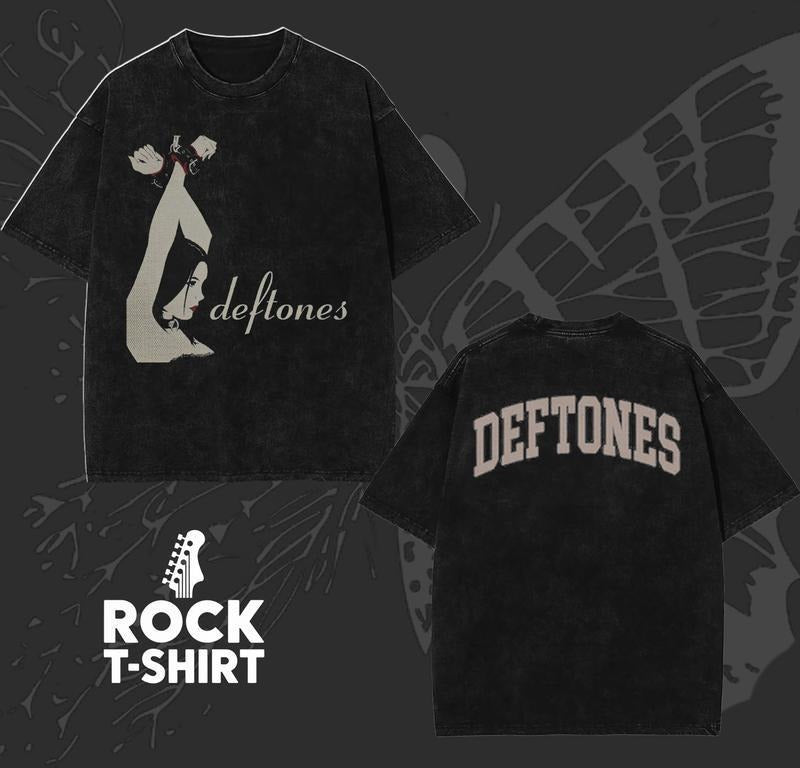 Deftones Girl Washed Graphic Tee, Oversized Heavyweight Cotton Band Shirt, Vintage Aesthetic Grunge Top, Dark Romance...