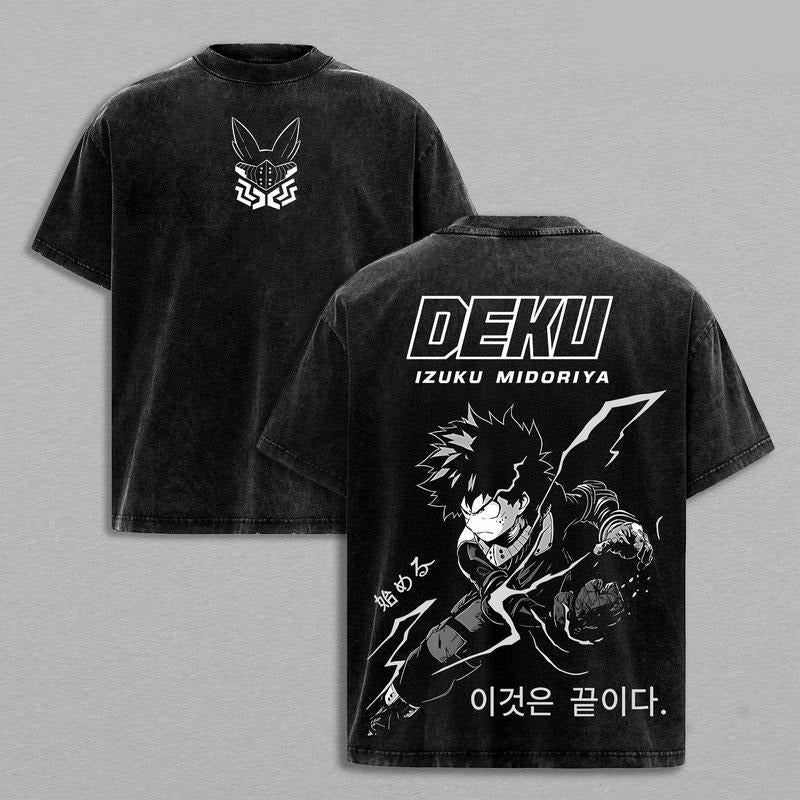 Deku Inspired Anime Graphic Tee Vintage Washed Oversized Streetwear Shirt Fanmade My Hero Academia Style Art Trending...