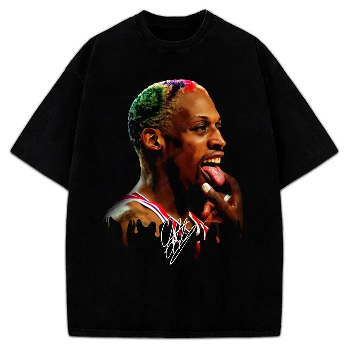 Dennis Tongue Out Hollywood 90's Vintage Design T-Shirt Cotton Menswear Top Basketball Hoodie, Sweatshirt | HypeCrazeTee.com