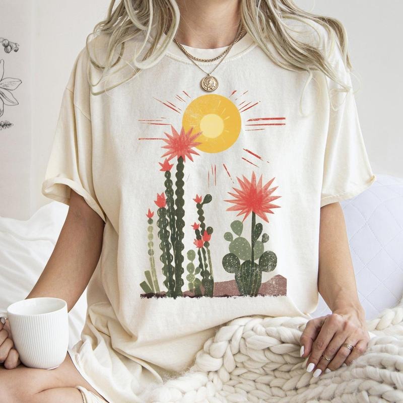 Desert Cactus, Sun Succulent,  Western, Plants, Tshirt, Women's Crew Neck, Crewneck Hoodie, Sweatshirt | HypeCrazeTee.com