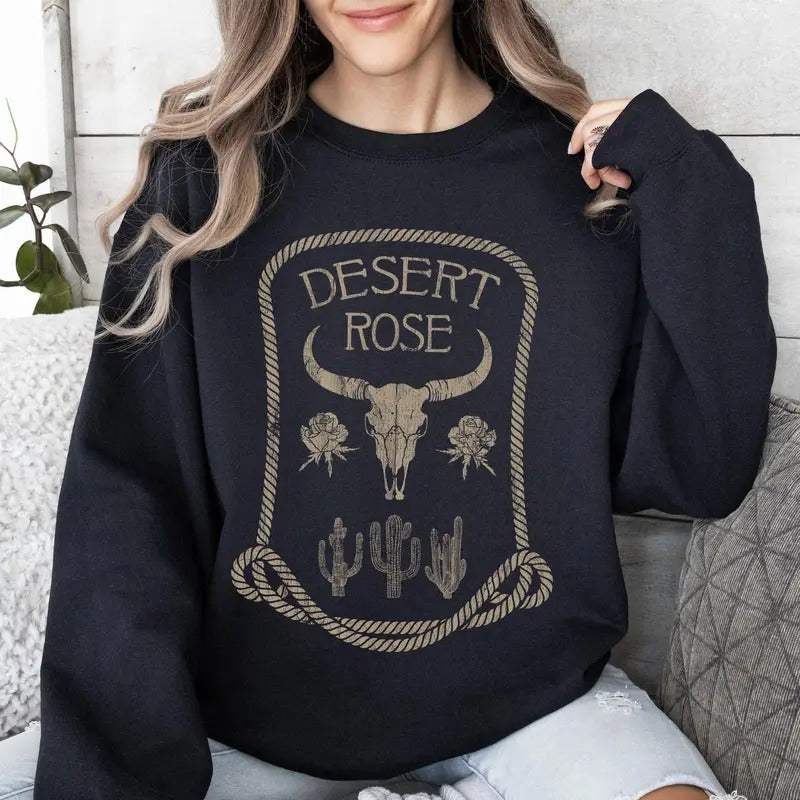 Desert Rose, Skull, Western, Country Sweatshirt T-Shirts, Hoodie | HypeCrazeTee.com