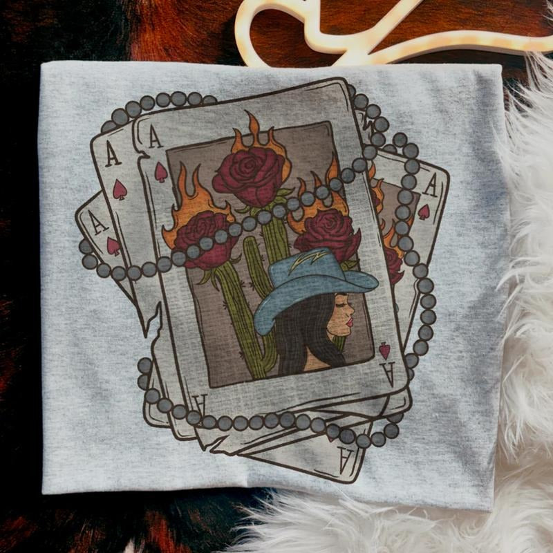 Desert Roses Cowgirl Cards Shirt Vintage Western Cowgirl Outfits Western Stuff Tops Country Concert Outfits Western Clothes T-Shirts, Hoodie, Sweatshirt