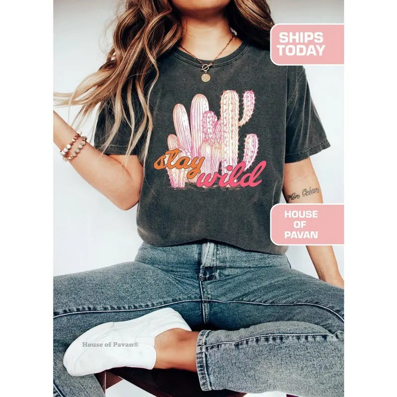 Desert Vibes, Comfort Colors, Oversized, Retro Tee Shirt, Stay Wild, Vintage Shirt, American Rodeo Shirt, Western Graphic...