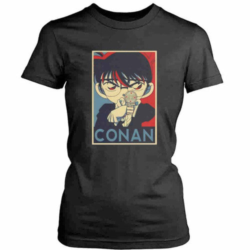 Detective Conan Anime Case Closed Conan Edogawa Poster Shinichi Kudo Womens T-Shirt Tee