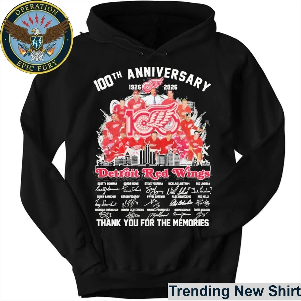 Detroit Red Wings 100th Anniversary 1926 2026 Thank You For The Memories Signatures Shirt