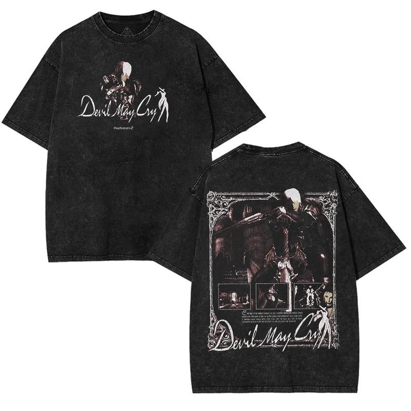 Devil May Cry 1 Dante Trish v2 Legendary Devil Hunter Son Of Sparda Anime manga game Double Printed Unisex Washed Cotton...