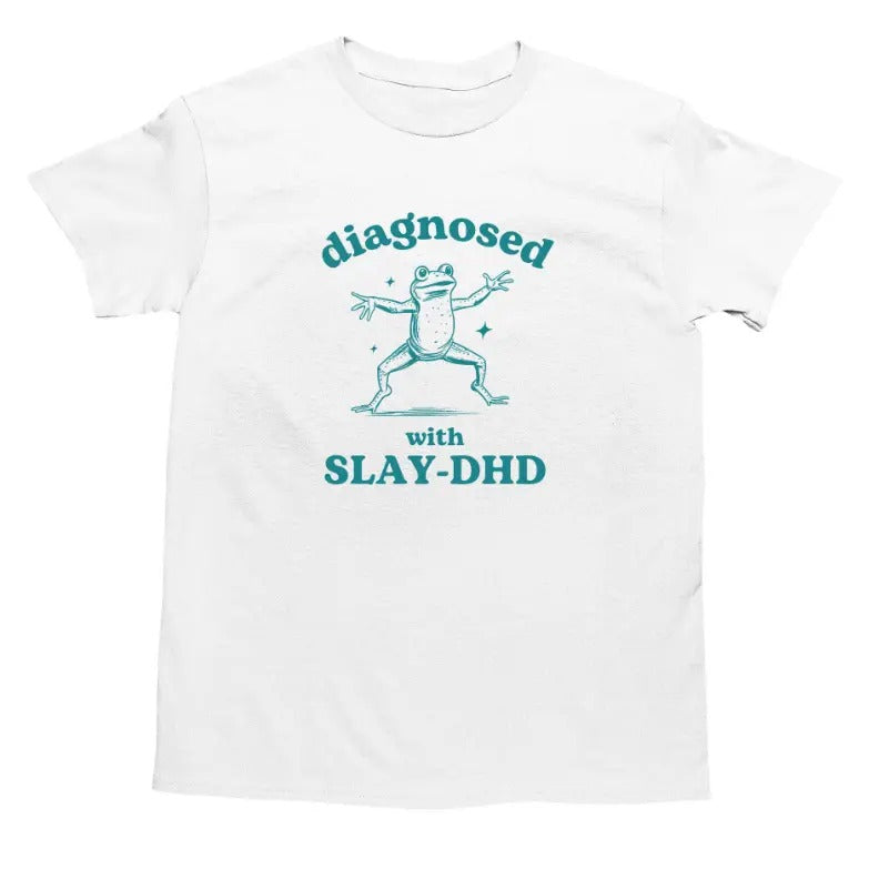 Diagnosed With Slay-DHD, Funny ADHD Shirt, Frog T Shirt, Dumb Y2k Shirt, Stupid Vintage Shirt, Mental Health Cartoon Tee,...