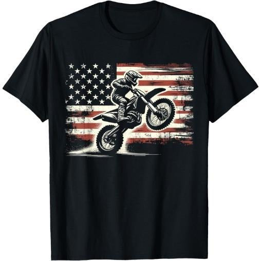 Dirt Bike American Flag Motocross Biker Vintage USA T-Shirt Made in USA Hoodie, Sweatshirt | HypeCrazeTee.com