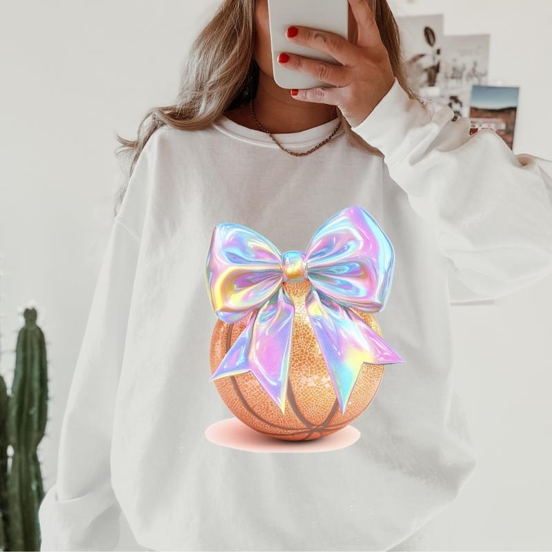 Disco Basketball Bow Retro Cotton Fit Sleeve Comfortable Cute CASUAL COTTON Womenswear Athletic Basic Day Long Sleeves Mama T-Shirts, Hoodie, Sweatshirt
