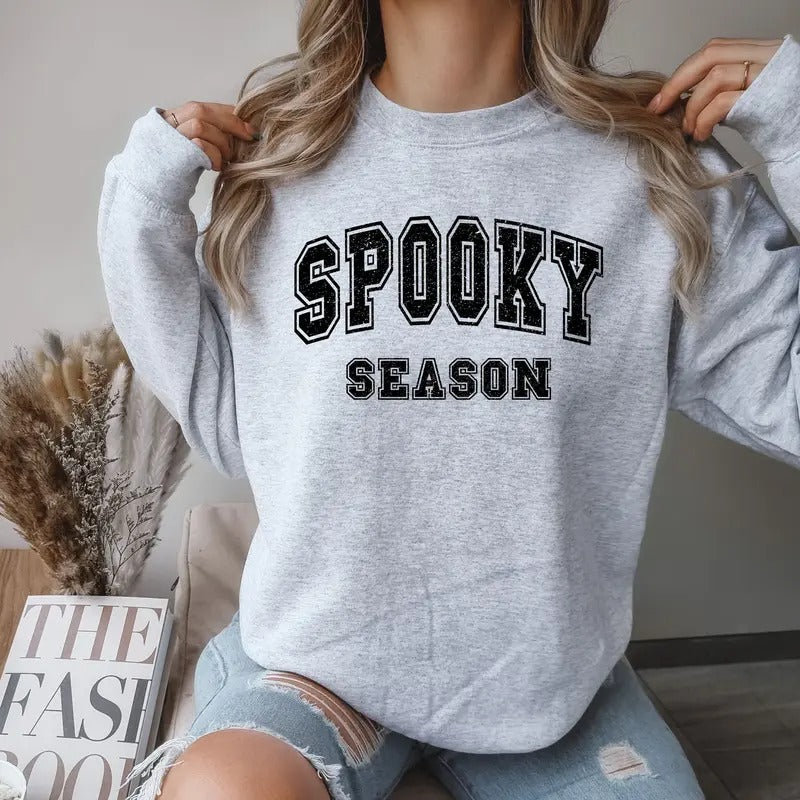 Distresses Spooky season Crewneck Sweatshirt Comfortable T-Shirts, Hoodie | HypeCrazeTee.com