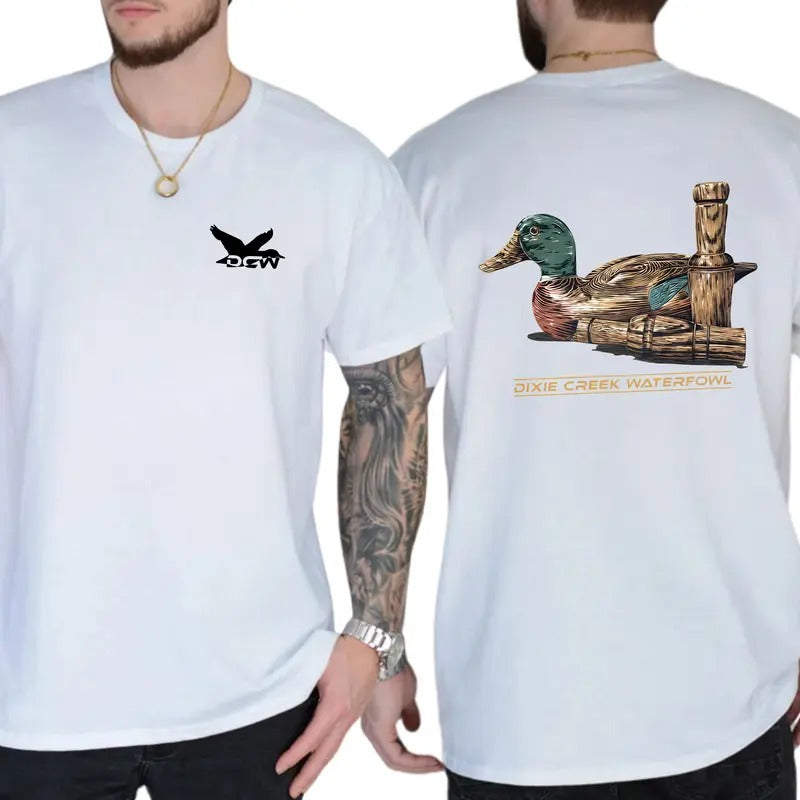 Dixie Creek Waterfowl 2-Side T-shirt, Beer Tee, Vintage Tee, Cotton Shortsleeve Top, Classic Casual Menswear, Daily Men...