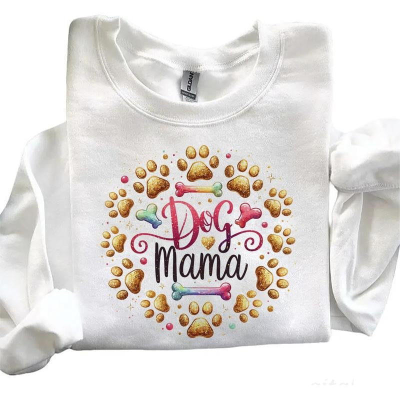 Dog Mama Puppy T-Shirt Sweatshirt Gold Paw Glitter Bone Dog Lover Hoodie Sweatshirt Cotton Womenswear | HypeCrazeTee.com