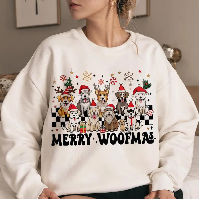 Dog Mama, Dog Christmas Sweatshirt, Merry Woofmas For  Christmas, Dog Lover Shirt, Merry Xmas Shirt, Cozy Season, Tis The...