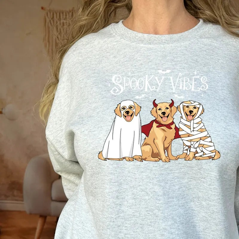 Dogs Spooky Vibes Halloween gildan sweatshirt T-Shirts, Hoodie | HypeCrazeTee.com