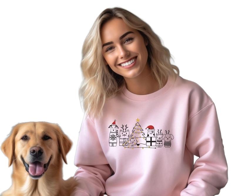 Dogs and Cats Christmas Crewneck Sweatshirt T-Shirts, Hoodie | HypeCrazeTee.com