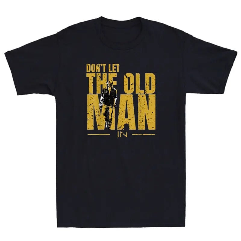 Don't Let The Old Man In Vintage Walking With A Guitar Saying Retro Mens T-Shirt Hoodie, Sweatshirt | HypeCrazeTee.com