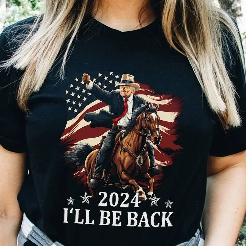Donald Trump 2024 Vintage Shirt Trump Riding Horse American Flag Cowboy Trump Shirt Republican Trump T-Shirts, Hoodie, Sweatshirt