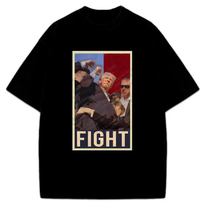 Donald Trump FIGHT Holding Fist In The Air President 2024 Victory Custom Graphic T-Shirt Crewneck Cotton Hoodie, Sweatshirt