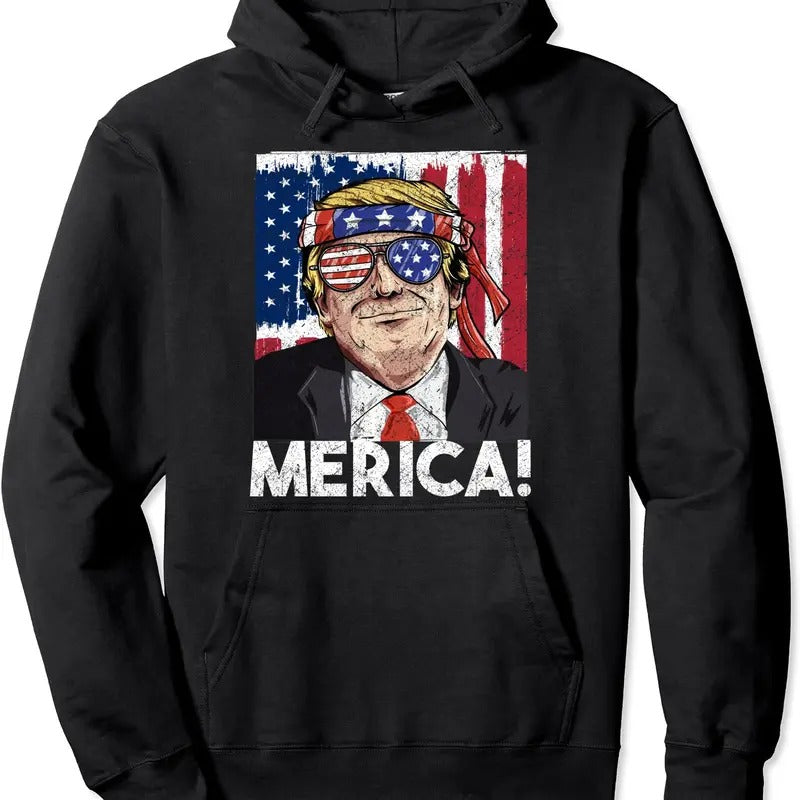 Donald Trump Merica American Flag Hoodie | Unisex Hooded Sweatshirt T-Shirts | HypeCrazeTee.com