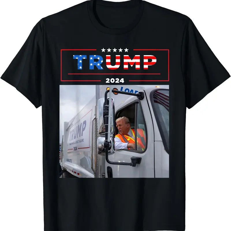 Donald Trump Rides In Garbage Truck Shirt Garbage Tee Trump T-Shirt Hoodie, Sweatshirt | HypeCrazeTee.com