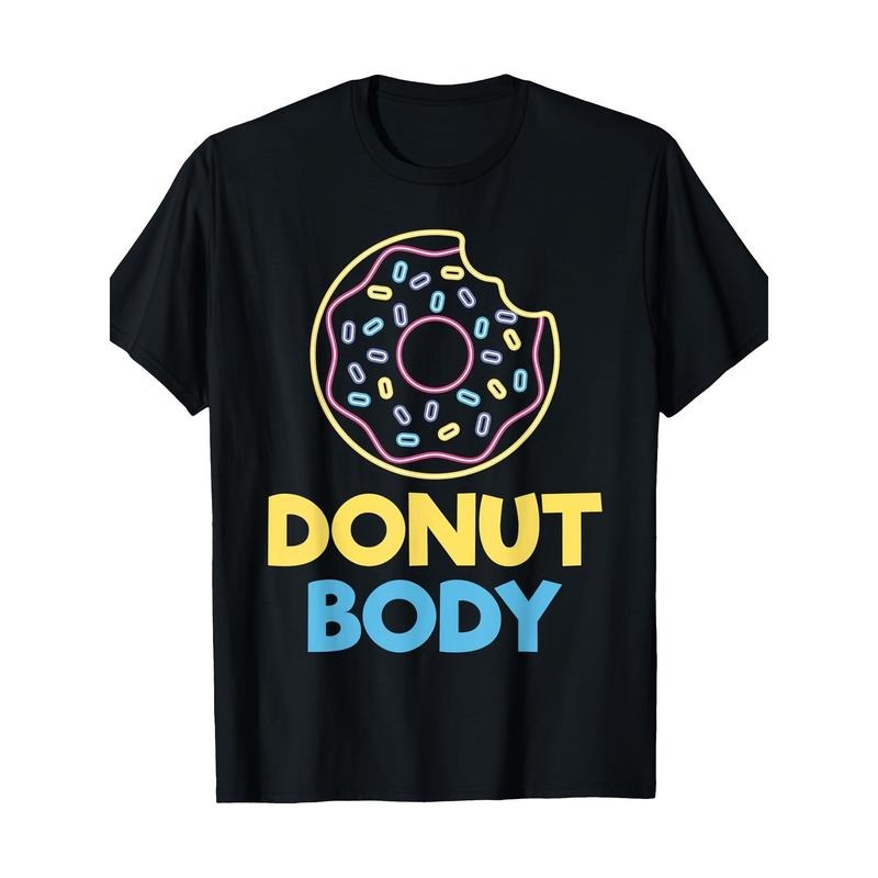 Donut Body Graphic T-Shirt - Cotton Casual Tee with Geometric Pattern, Round Neck, Stretch Fabric, Unisex for Sports,...