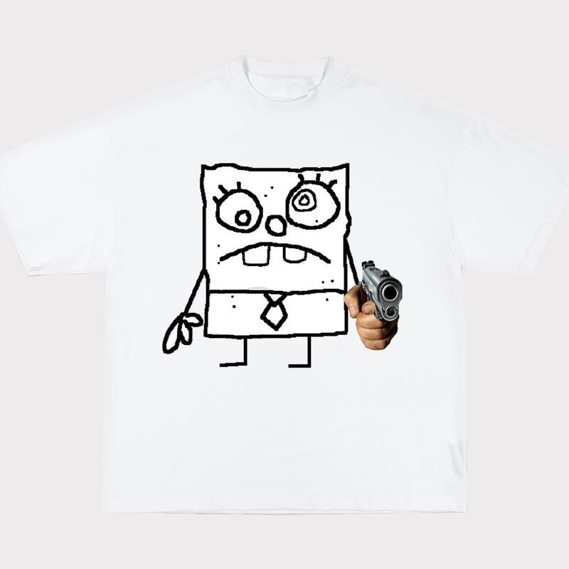 DoodleBob holding gun meme Shirt Funny Sarcastic Graphic Tee Hoodie, Sweatshirt | HypeCrazeTee.com