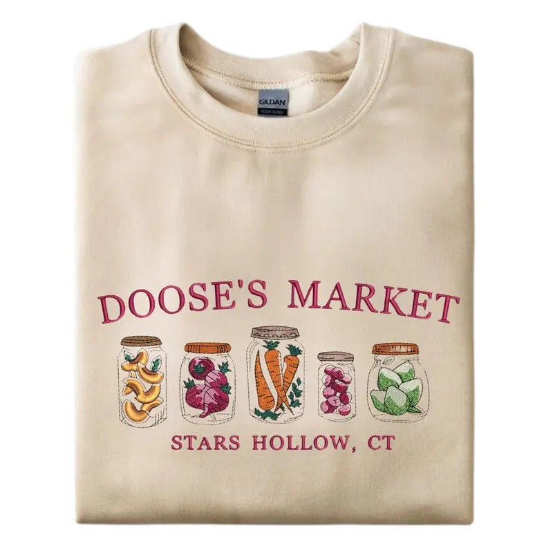 Doose's Market Mason Jars Embroidered Womenswear Crewneck Pullover Sweatshirt, Stars Hallow Women Sweatshirt T-Shirts, Hoodie