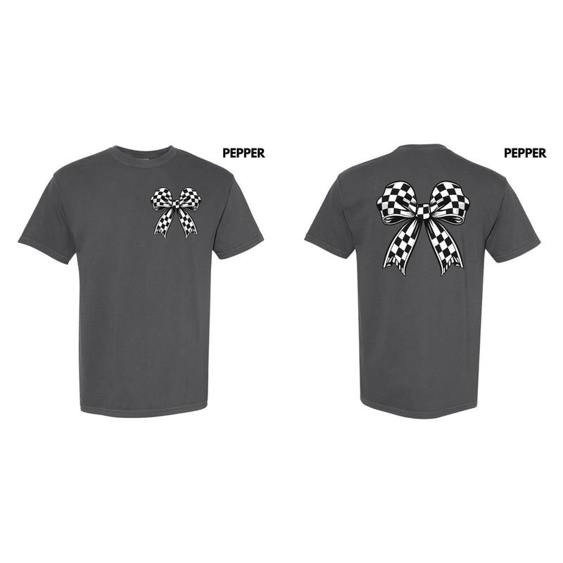 Double Black Checkered Bow Comfort Colors T-Shirt 'NLB' Hoodie, Sweatshirt | HypeCrazeTee.com