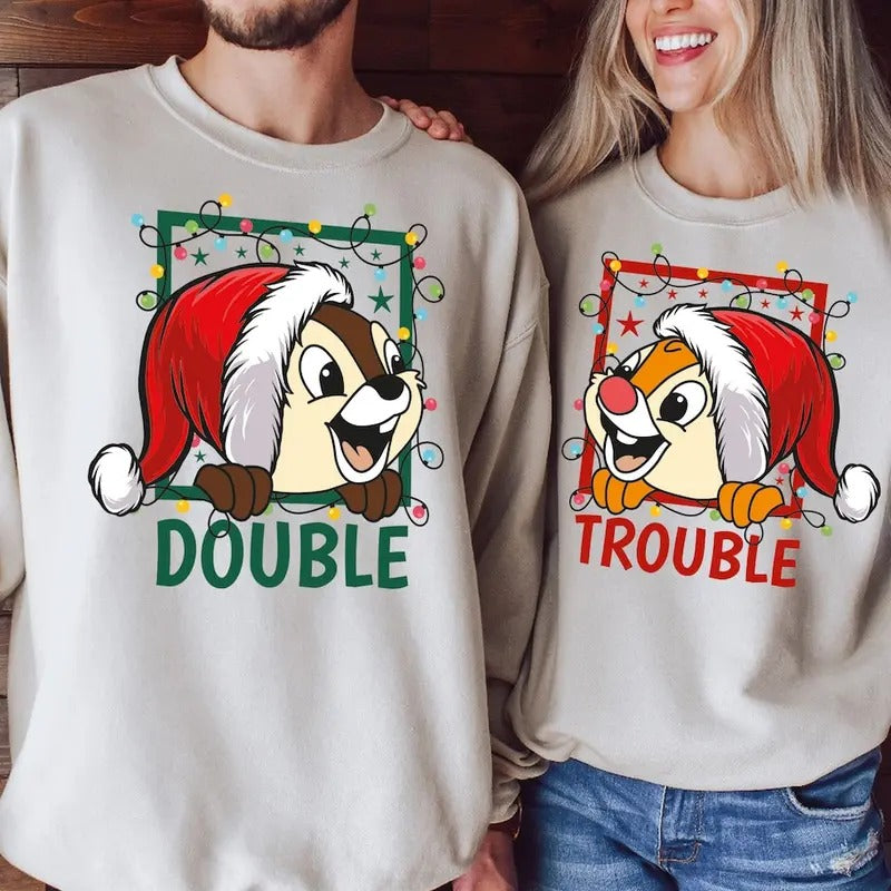 Double Christmas Sweatshirt Tshirt, Christmas Couples Matching Shirt Hoodie | HypeCrazeTee.com